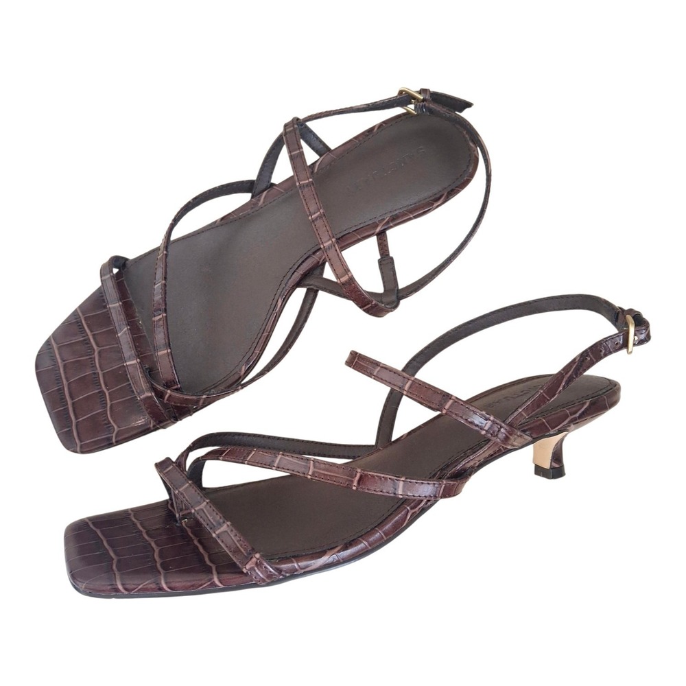 Sanctuary Energy Croc Embossed Kitten Heel Leather Sandals 8.5 Summer Luxury